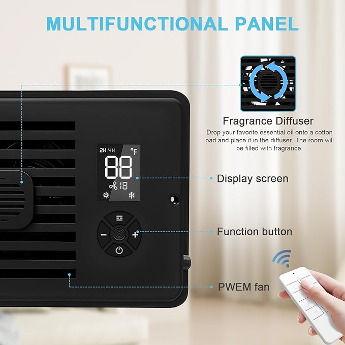 Register Booster Fan for 4" x 10" Vents Only, 10 Speeds to Control Cool & Warm Airflow, Air Conditioning Vents with LED Screen Remote & Thermostat Control, for Room Walls & Floors (Black) - Image 3