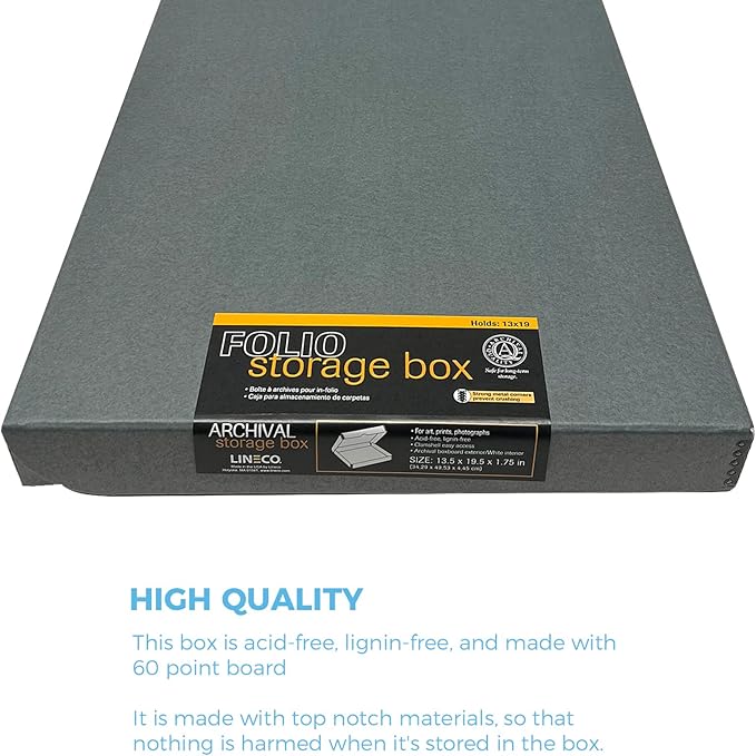 Lineco Folio Storage Box, Clamshell Design with Metal Edge. 13.5x19.5x1.75 Inches, Archival Boxboard, Preserve Photos, Cards, Magazines, Documents, Art, Ephemera, Family Records, Gray, Pack of 2 - Image 5