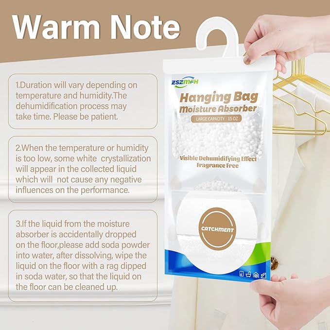 ZSZMFH 10 Pack Moisture Absorber Hanging Bags, Fragrance Free Humidity Packs, 15 OZ Dehumidifier Bags Effectively Trap Extra Moisture,Hanging Closet Dehumidifier Bags-425g/pack - Image 3