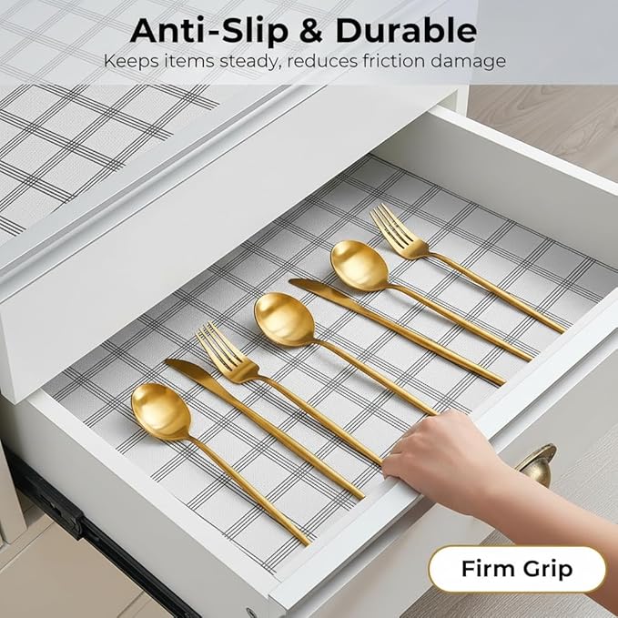 Coavas Extra Grip Thickened Shelf and Drawer Liner - Non-Adhesive Non-Slip Waterproof Mats for Kitchen Cabinets, Drawers, Shelves, Dresser & Cupboard, Easy Cut DIY (Stripe, 12IN x 10FT) - Image 3