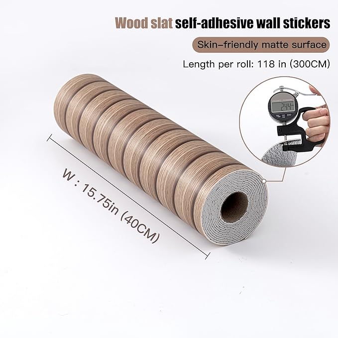 Peel and Stick PVC Slat Wall Panels, Wood Grain Self-Adhesive Soundproof Paneling, 3D Faux Wood Panels for Bedroom Bathroom Walls & Ceilings 118"x15.75"(Light Walnut,13Sq.ft) - Image 5