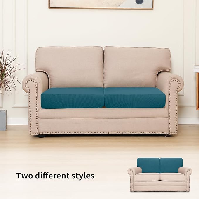 Easy-Going Stretch Individual Loveseat Couch Cushion Cover Sofa Cushion Furniture Protector Sofa slipcover Soft Flexibility with Elastic Bottom (2-Piece Loveseat Cushion Cover, Peacock Blue) - Image 2
