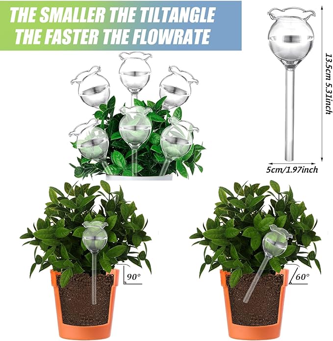 Yungyan 6 Pcs Self Watering Plant Globes Glass Cactus Insert Watering Devices Automatic Plant Watering Bulbs Water Globes for Indoor Outdoor Plants(Clear Tulip,5.31 Inch) - Image 3