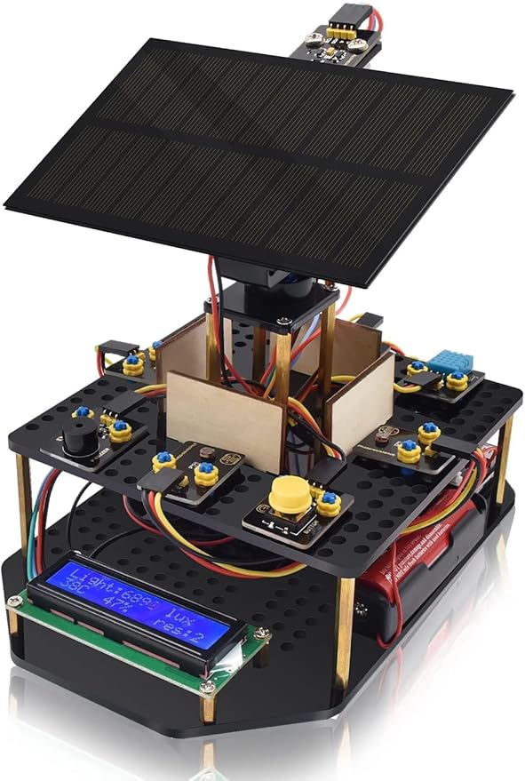 KEYESTUDIO DIY Solar Tracking Electronic Kit for Arduino, Smart Phone Charging, Temperature & Humidity Sensor, BH1750 Light Sensor, Educational Programming Kit for Teens & Adults 15+ by KEYESTUDIO