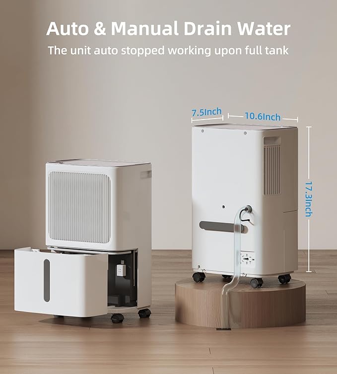 VEAGASO 2500 Sq. Ft Dehumidifier for Basement, 34 Pint Dehumidifiers For Home, Large Room, Auto Drain or Manual Drainage, Digital Control Panel, Auto Defrost, 24H Timer - Image 5