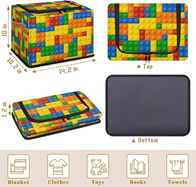 Storage Bin, Collapsible Fabric Storage Boxes with Lids for Organizing, Colorful Building Cubes Stackable Closet Organizers and Storage Cube Basket with Handle for Home, Office, Bedroom (2 PACK) - Image 4