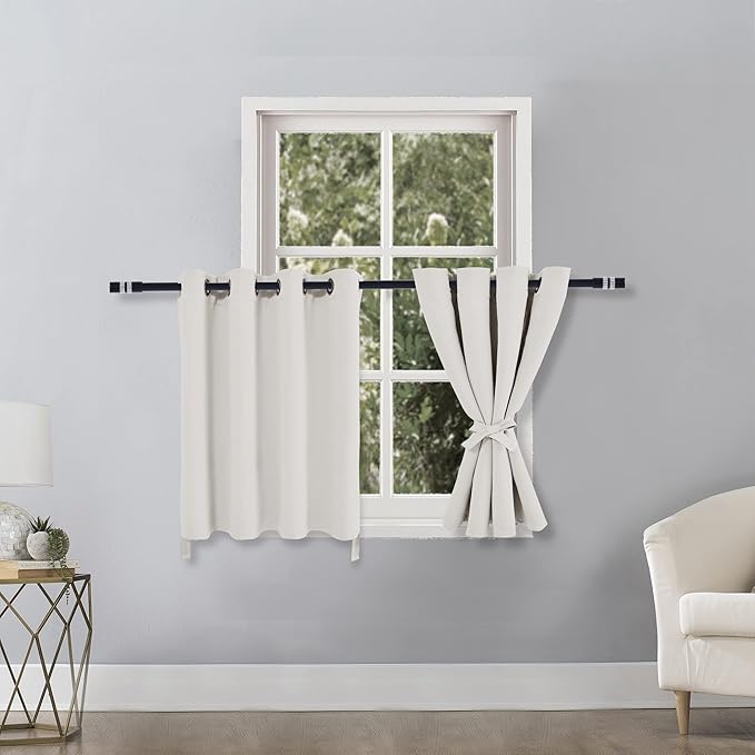 Hiasan Blackout Curtains for Bedroom, Thermal Insulated & Energy Saving Window Curtains for Living Room, Set of 2 Drape Panels Sewn with Tiebacks,52 * 30 Length,Ivory - Image 2