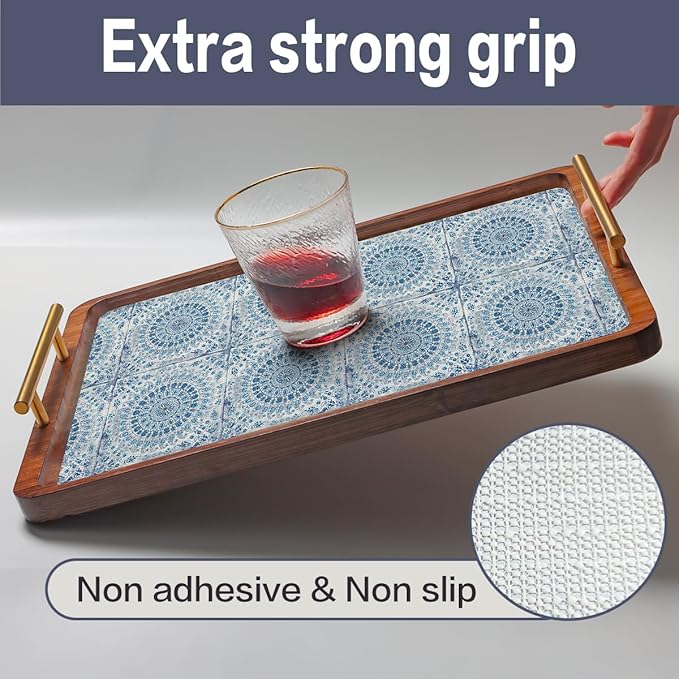 Drawer and Shelf Liner for Kitchen Cabinets Non-Adhesive Waterproof Boho Shelf Liner Strong Grip Non-Slip Drawer Liner Easy to Clean Blue Cabinet Liner for Shelf Dresser Cupboard 16IN × 10FT - Image 4