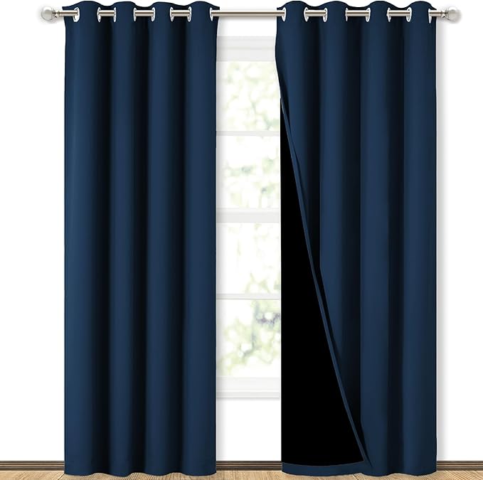 NICETOWN Moroccan Blue Full Shade Curtain Panels, Pair of Energy Smart & Noise Blocking Out Blackout Drapes for Dining Room Window, Thermal Insulated Guest Room Lined Window Dressing, 52 x 84 inch by NICETOWN