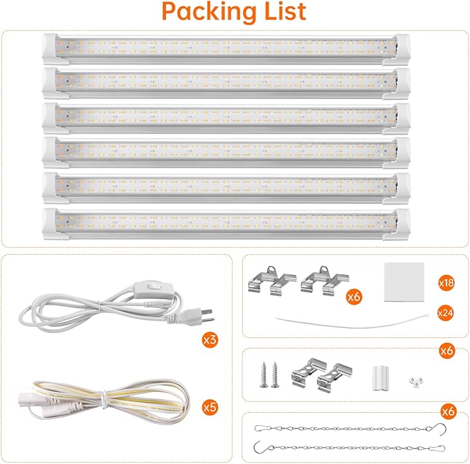 Bstrip T8 Grow Light, 1.4FT 108W (6 x 18W) Plant Lights for Indoor Growing, Full Spectrum with 660nm Red LEDs, 3467K, Ideal for Indoor Plants, Greenhouse, Linkable Design with On/Off Switch, 6-Pack - Image 7