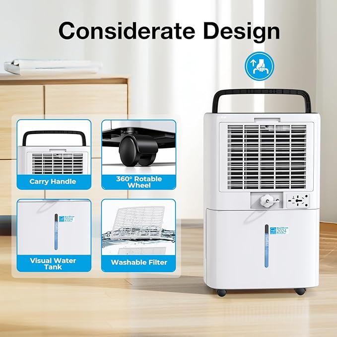 5000 Sq. Ft Dehumidifier for Basement, Max 52 Pints Dehumidifiers for Home & Large Room with Drain Hose, Manual & Auto Drainage, 4 Modes, Intelligent Humidity Control, 24H Timer, Auto Defrost - Image 7
