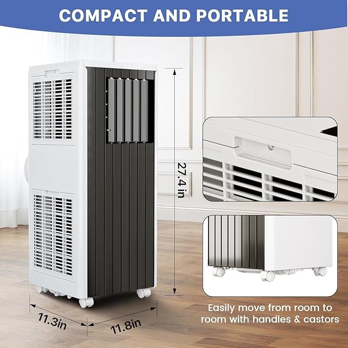 8000 BTU Portable Air Conditioner-3-In-1 (Cool/Dehumidify/Fan) With Remote, LED Touch Control & 24H Timer, Air Conditioners Cools Rooms Up to 350 Sq.Ft for Home, Office & Dorm Rooms (Black & White) - Image 9