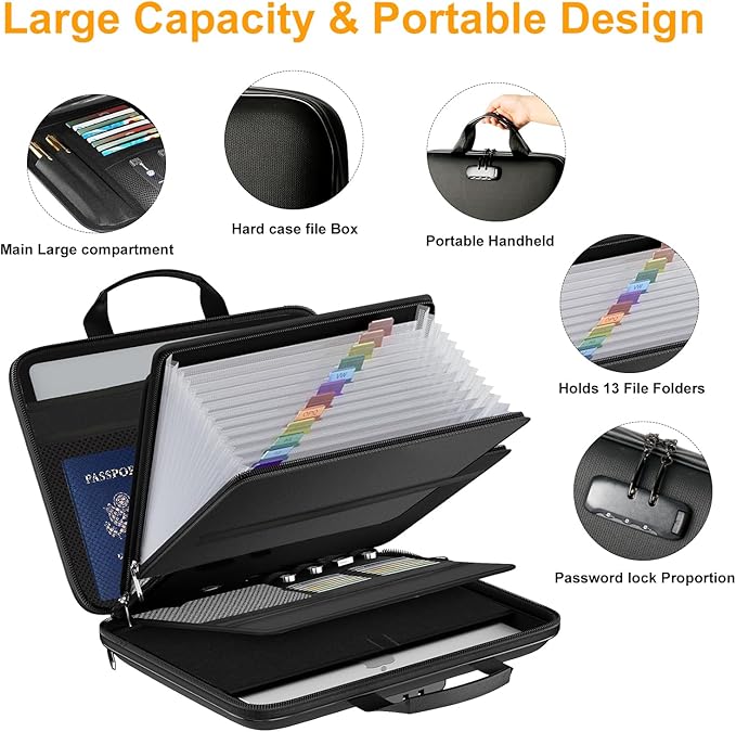 Fireproof Document Box with Lock, Portable Hard-Shell Case Fireproof File Box for Documents, Waterproof Document Box File Organizer for Important Documents/Certificates/Laptop/for Home or Travel - Image 5