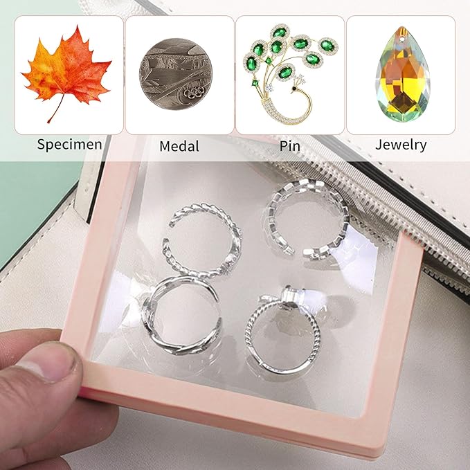 20 Pcs 3D Floating Display Case 3.5x3.5x0.8inch, Challenge Coin Display,Transparent PE Jewelry Storage Box, Floating Display Holder Stands for Antique Challenge Coins, Medallion, Stamps(Pink & White) - Image 6