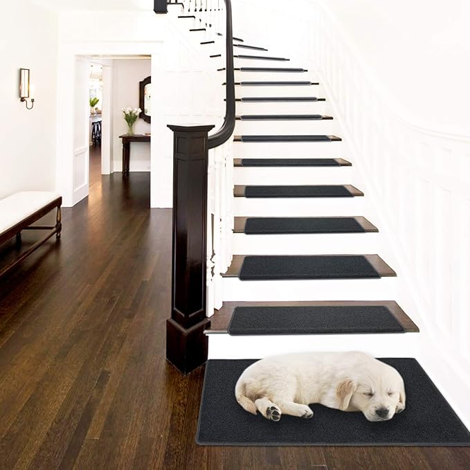PURE ERA Carpet Stair Tread Landing Mat Tape Free Self Adhesive Non Slip Skid Resistant Indoor Doormat Area Rug Floor Mat for Kitchen Bathroom Workstations Washable 2' X 3' (Black) - Image 2