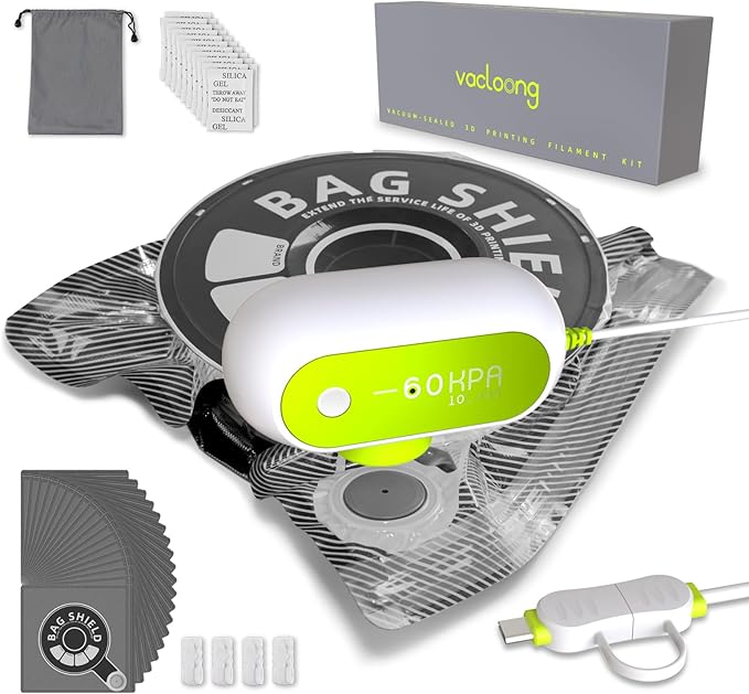 Vacuum-Sealed 3D Printing Filament Kit, 20 Packs Lightproof Storage Bags with Vacuum Pump, Moisture-Proof Bags, Sorting & Storage of PA/DP/PC/PLA/ABS/TPU/ASA/PETG with Desiccant by PortableStorageExpert