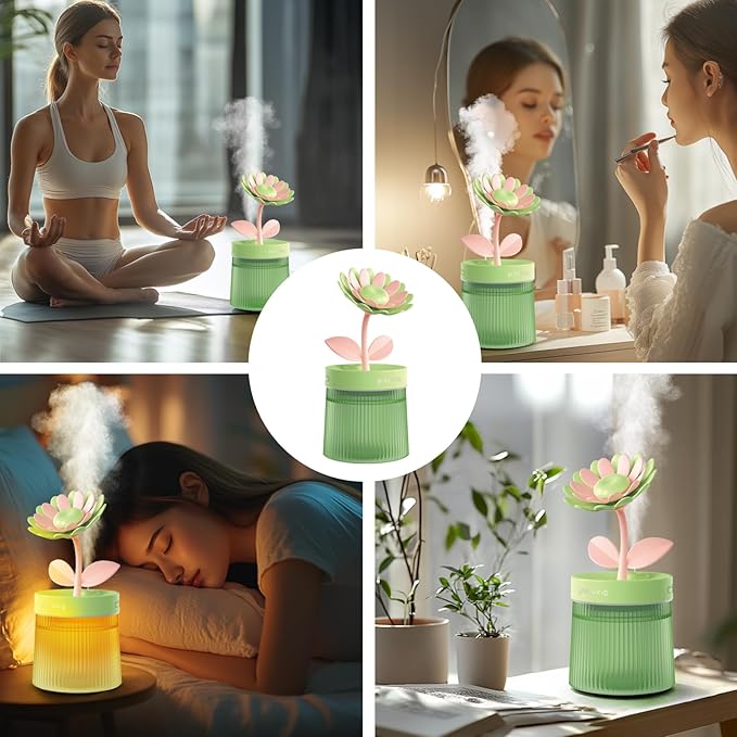 Cute Mini Humidifier 320mL Cool Mist Humidifie mute with 2 Mist Modes,for Home/Nursery/Office,Portable Mini Air Moisturizer,rechargeable mini humidifier(Sunflower Pink) - Image 7