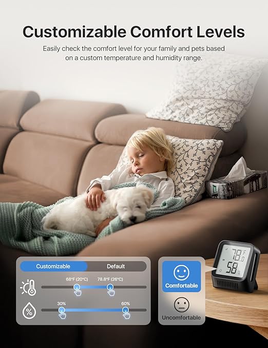 X-Sense WiFi Thermometer Indoor Hygrometer, Digital Temperature Sensor with App Notification Alerts, Temperature Humidity for Room, Data Storage Export at No Charge, 3 Sensors & 1 Base Station, Black - Image 3