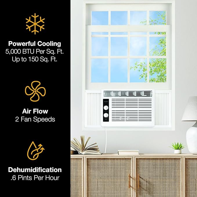 Whirlpool 5,000 BTU 115V Window Air Conditioner & Dehumidifier with Mechanical Controls, Window AC Unit for Apartment, Dorm Room, & Small Rooms up to 150 Square Feet in White - Image 5