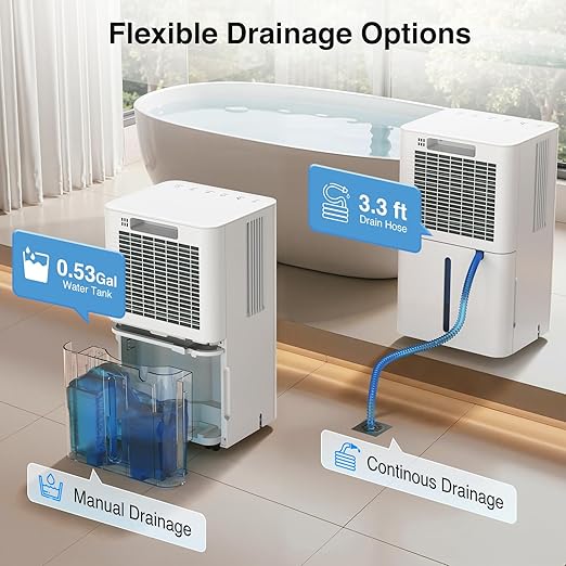 ZAFRO Dehumidifier for Home & Basement with Drain Hose, Energy Efficient 24 Pints Dehumidifier, Auto or Manual Drainage, Auto Defrost, 3 Modes, 24 Hours Timer - Image 6