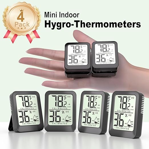 Antonki 4 Pack Mini Room Thermometer Hygrometer Indoor Temperaure and Humidity Monitor Gauge Meter for Home, Baby Room, Office, Incubator, Greenhouse, Reptile - Battery Included - Black - Image 7