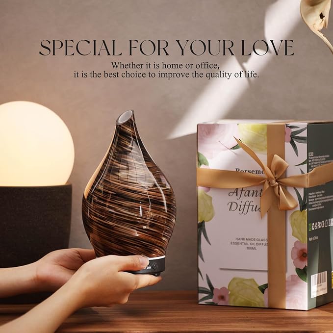 Porseme 150ml Essential Oil Diffuser Glass Color Changing Aroma Air Diffusers Aromatherapy Ultrasonic Cool Mist Humidifier 6 Running Hours Waterless Auto-Off for Sleeping Yoga Office Spa (Dark Golden) - Image 6