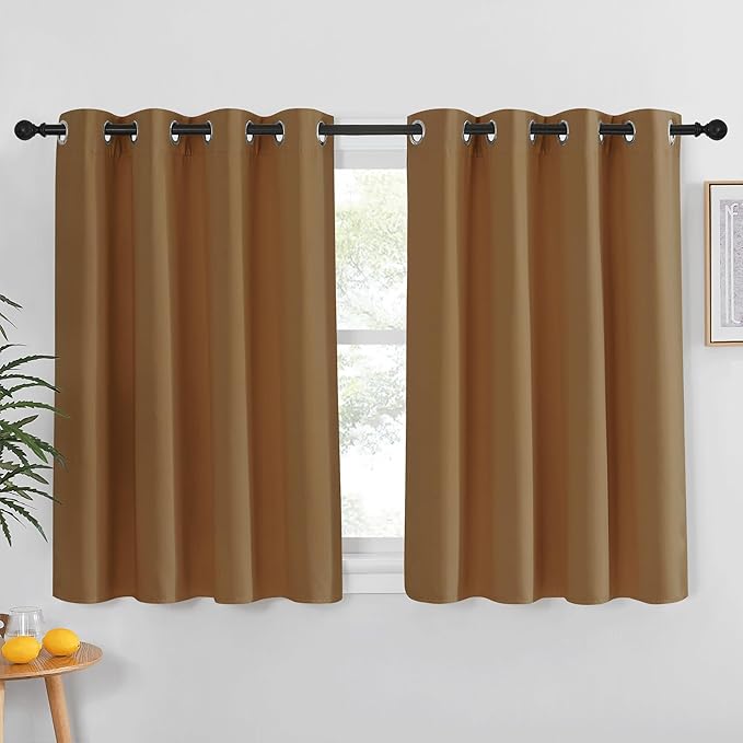 NICETOWN Kitchen Short Blackout Curtain and Drape - Thermal Insulated Solid Grommet Blackout Panel for Patio Bedroom Living Room (Single Panel, 52 inches by 45 inches, Gold Brown) by NICETOWN