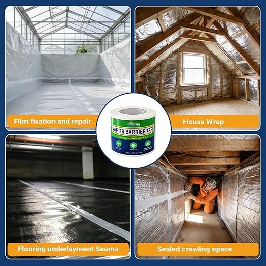 Vapor Barrier Tape, 3 in x 180 ft, High-Adhesion Waterproof Seam Tape for Crawl Spaces and Moisture Barriers, White Polyethylene Tape for Sealing Underlayment, Insulation, and Plastic Liners - Image 5
