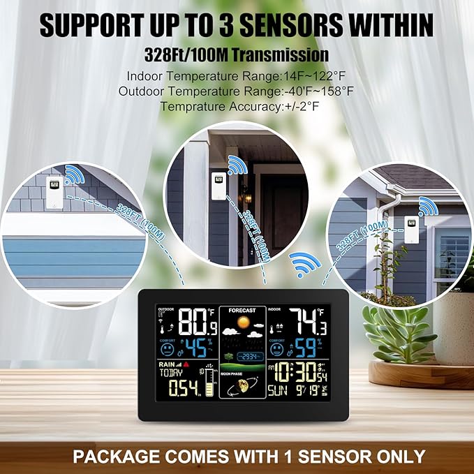 Weather Station with Rain Gauge Outdoor, Home Weather Stations Wireless Indoor Outdoor with Digital Rain Gauges, Thermometer, Barometer, Hygrometer, Atomic Clock, Weather Forecast and Alerts - Image 4