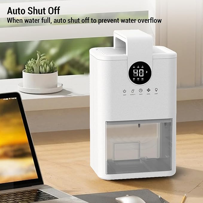 Small Dehumidifier, 1L Water Tank Portable Dehumidifier with Smart Humidity Control, Auto Shut Off, Colorful Night Light, for Bathroom, Bedroom, RV, Closet (US Plug 500W) - Image 3