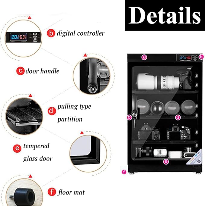Automatic Digital Camera Dehumidify Storage 80L Dry Cabinet Box Storage 4 Layers Dry Cabinet with Tempered Glass for Camera & Lens Equipment Saving Storage Noiseless Energy Saving Cabinet - Image 6