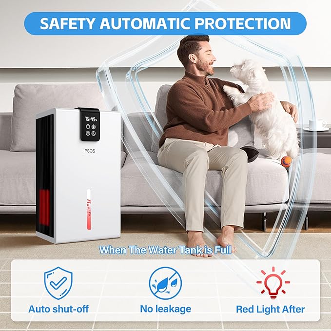 Dehumidifier, Dehumidifiers for Home, 98 OZ Water Tank, (1000 sq.ft) Quiet Dehumidifier for Basement Bathroom Bedroom with Humidity Display, Auto Shut Off, Relaxing 7 Color Ambient Light(White) - Image 6