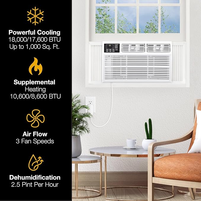 Whirlpool 18,000 BTU 230V Window Air Conditioner with Supplemental Heat, Window Mounted AC Unit with Heater for Apartment, Living Room, Bedroom, Large Rooms up to 1000 Square Feet - Image 5