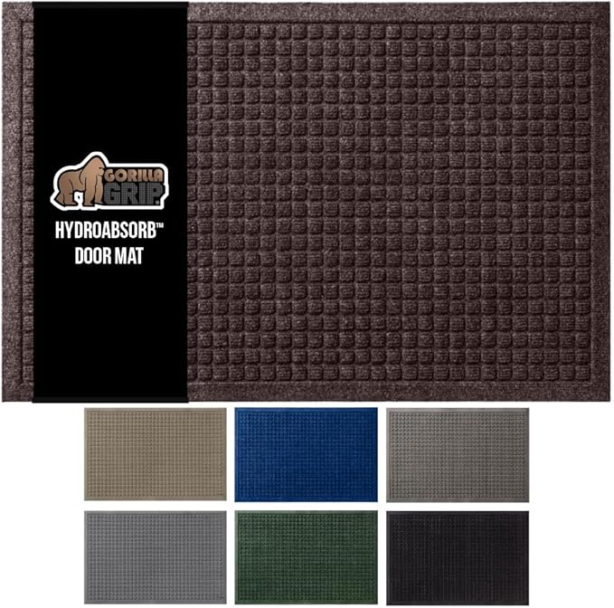 GORILLA GRIP Front Door Mat, 35x23, Indoor Outdoor Ultra Absorbent HydroAbsorb Doormat, Absorbs Up to 5.7 Cups of Water, Stain and Fade Resistant, Rubber Backing Doormats, Captures Dirt, Coffee by GorillaGrip