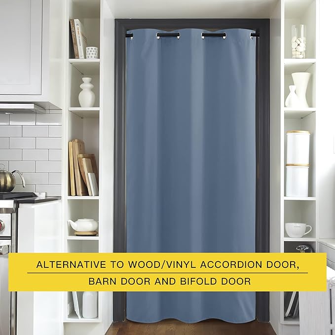 NICETOWN Stone Blue Door Curtain for Doorway Privacy, Curtains 84 Inch Length, Room Divider Curtain Cover, Blackout Temporary Insulated Closet Curtain for Bedroom Closet (1 Panel, 5ft Wide) - Image 4