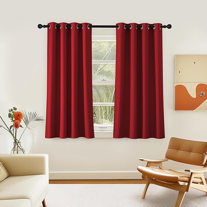 NICETOWN Room Darkening Short Curtain 54 inches Long for Living Room, Grommet Sound Reducing Thermal Insulated Curtains for Bedroom Nursery Window, 46W x 54L, 1 Piece, Burgundy Red by NICETOWN