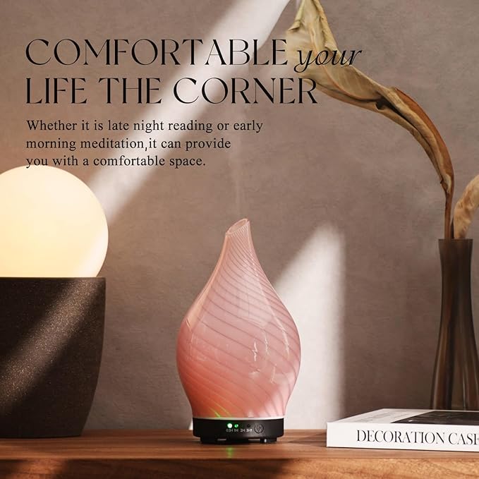 Porseme 150ml Essential Oil Diffuser Glass Color Changing Aroma Air Diffusers Aromatherapy Ultrasonic Cool Mist Humidifier 6 Running Hours Waterless Auto-Off for Sleeping Yoga Office Spa (Pure Pink) - Image 7