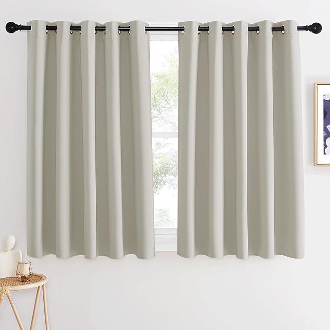 NICETOWN Short Cafe Curtain 54 inch Length, Window Treatment Thermal Insulated Grommet Room Darkening Sound Reducing for Bedroom/Nursery, Natural, 1 Panel, W66 x L54 by NICETOWN