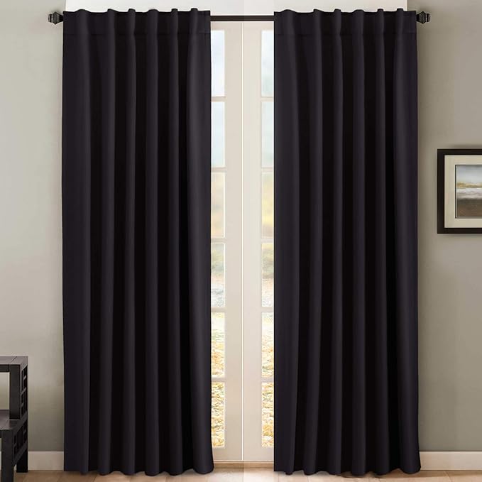 H.VERSAILTEX Blackout Curtains Thermal Insulated Window Treatment Panels Room Darkening Blackout Drapes for Living Room Back Tab/Rod Pocket Bedroom Draperies, 52 x 84 Inch, Black, 2 Panels by HVERSAILTEX