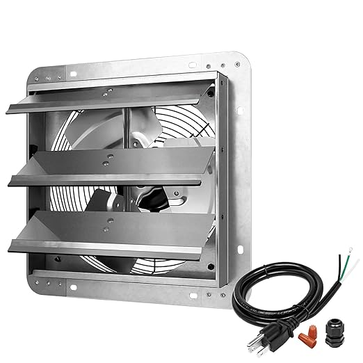 Simple Deluxe 12 Inch Wall Mounted Shutter Exhaust Fan, Aluminum, 1600 RPM, 940 CFM, for Attic, Garage, Louvered Vent, Plant, Greenhouse, Silver by SimpleDeluxe