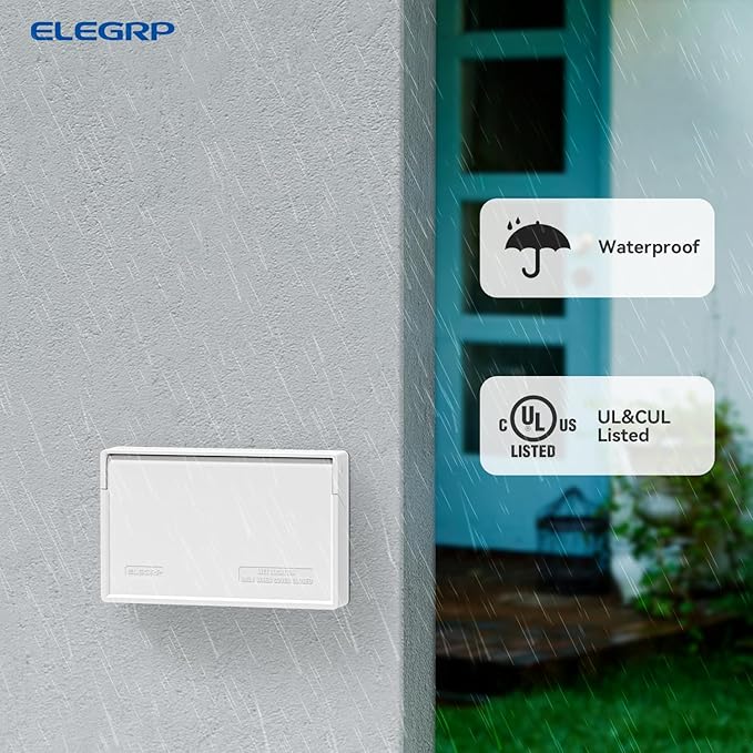 ELEGRP Horizontal Outdoor Cover for Duplex Receptacles, Weatherproof Wall Plate, Outdoor Electrical Outlet Cover, Standard Size 1-Gang 4.77” x 2.97”, Thermoplastic, 1 Pack, White - Image 3