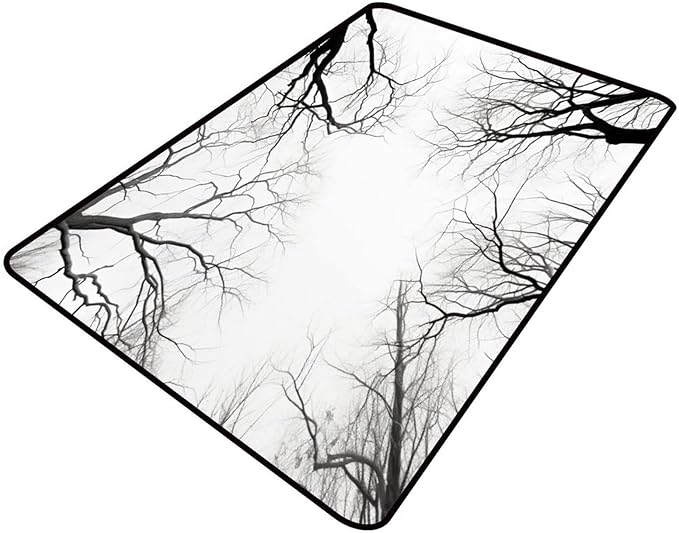 Runner Black and White Tree Branches Printed Patterns Non-Slip Area Rugs Fade Resistant, Flame Resistant, Quick Dry, Stain Resistant, Waterproof Floor Carpet for Living Room Bedroom, 24 x 36 Inch by Snarena