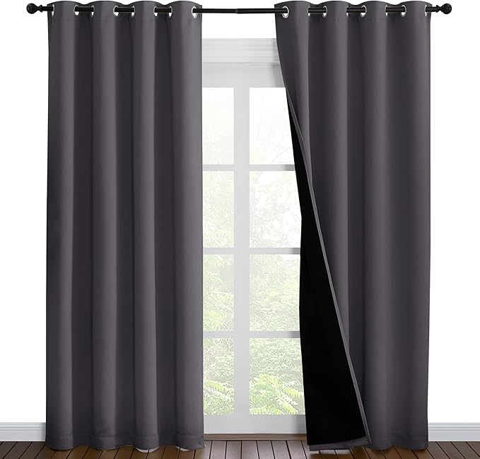 NICETOWN Grey Full Shade Curtain Panels, Pair of Energy Smart & Noise Blocking Out Blackout Drapes for Dining Room Window, Thermal Insulated Guest Room Lined Window Dressing(Gray, 55 x 86 inch) by NICETOWN