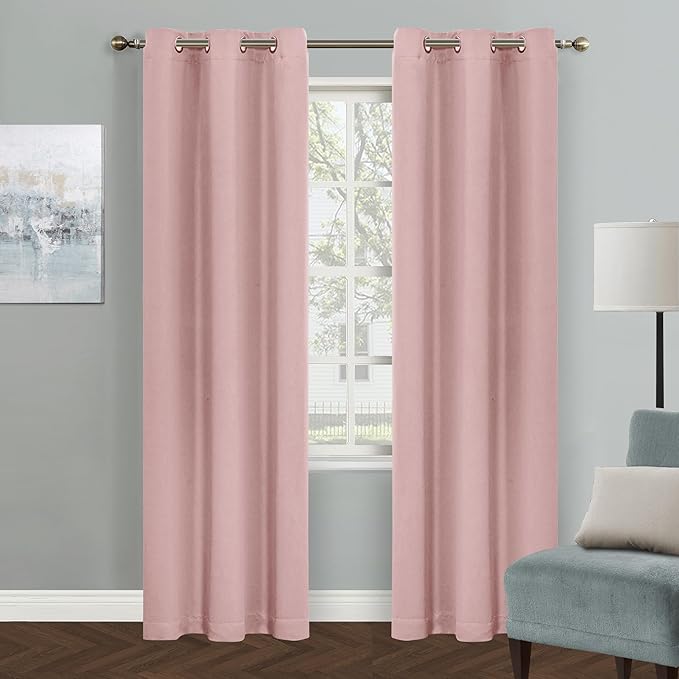 MYSKY HOME Pink Curtains for Living Room, 90 Inch Long Grommet Room Darkening Curtain for Bedroom, Amazing Triple Weave Thermal Insulated Curtain Blackout, 1 Curtain Panel, 52 x 90 Inch, Pink by MYSKYHOME