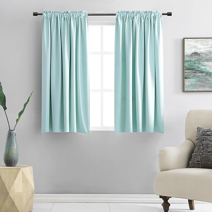 DONREN 48 Inch Curtains for Boy's Room - Room Darkening Thermal Insulated Window Drapes with Rod Pocket for Short Windows (2 Panels,52 x 48 Inch,Aqua) by DONREN