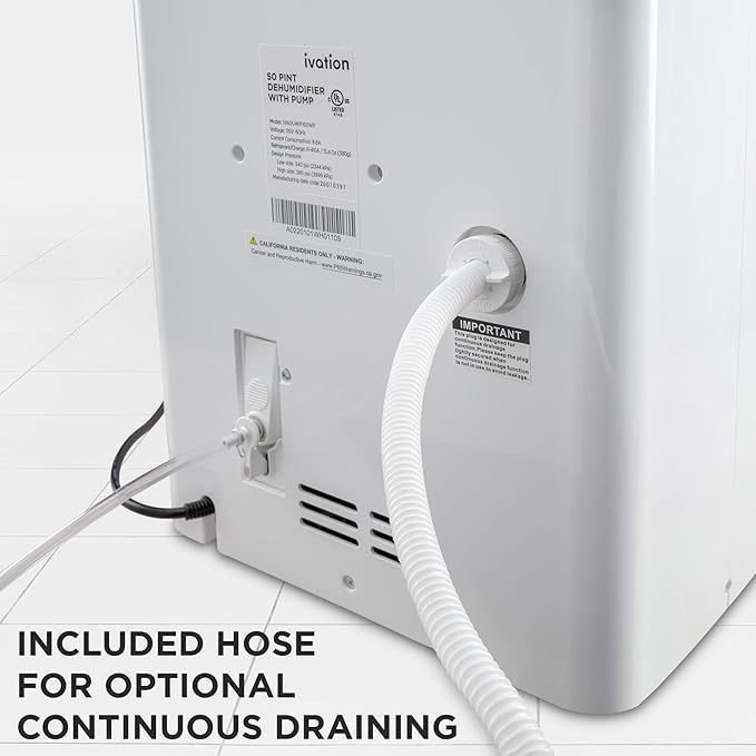 Ivation 4,500 Sq Ft Dehumidifier with Pump, Large Capacity Compressor Includes Programmable Humidity, Hose Connector, Auto Shutoff and Restart and Washable Filter (4,500 Sq Ft W/Pump) - Image 7