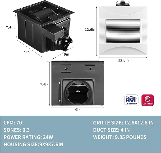Tech Drive Super-Quiet 70 CFM, 0.3 Sone Bathroom Ventilation and Exhaust Fan (70CFM) - Image 2