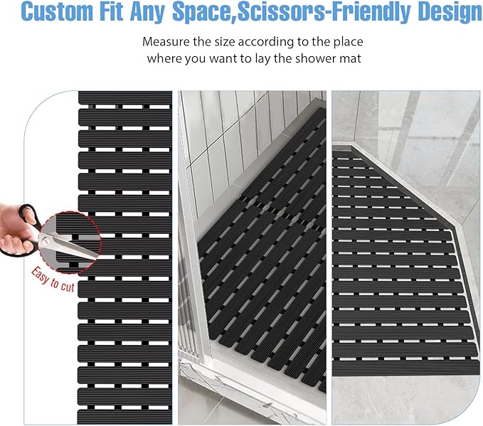 ​Shower Mat Non-Slip Bath Mat for Tub and Shower Stall,200+ Suction Cups with Drain Holes, Quick Dry Machine Washable, Extra Grip for Stand Up Showers, Bathroom Essentials 24x24 Inch(Black) - Image 7
