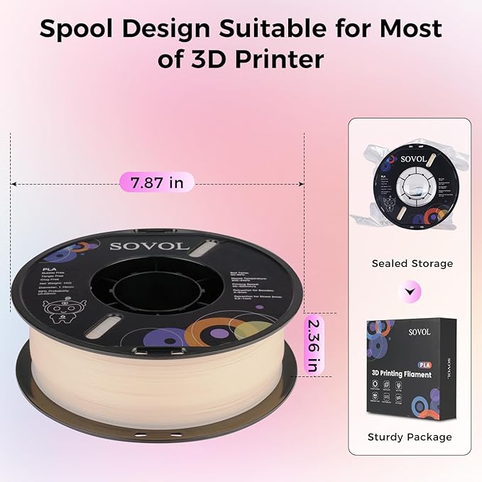 Sovol 3D Printer Photosensitive Filament Single Color Light Change PLA 1kg (2.2 lbs) Spool 3D Printing Materials, Dimensional Accuracy +/- 0.03 mm, 1.75 mm, Light Change Purple - Image 8