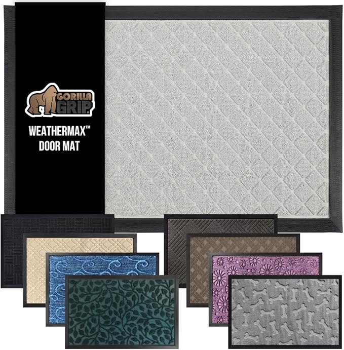 GORILLA GRIP 100% Waterproof All-Season WeatherMax Doormat US Designed Natural Rubber, Stain and Fade Resistant, Low Profile Indoor Outdoor Door Mats, Easy Clean Patio Mat, 23x35, Light Gray by GorillaGrip